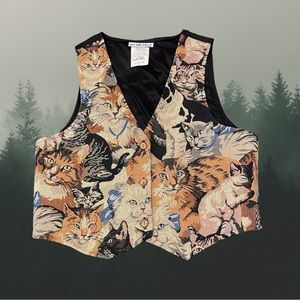 Vintage Cat Print Vest